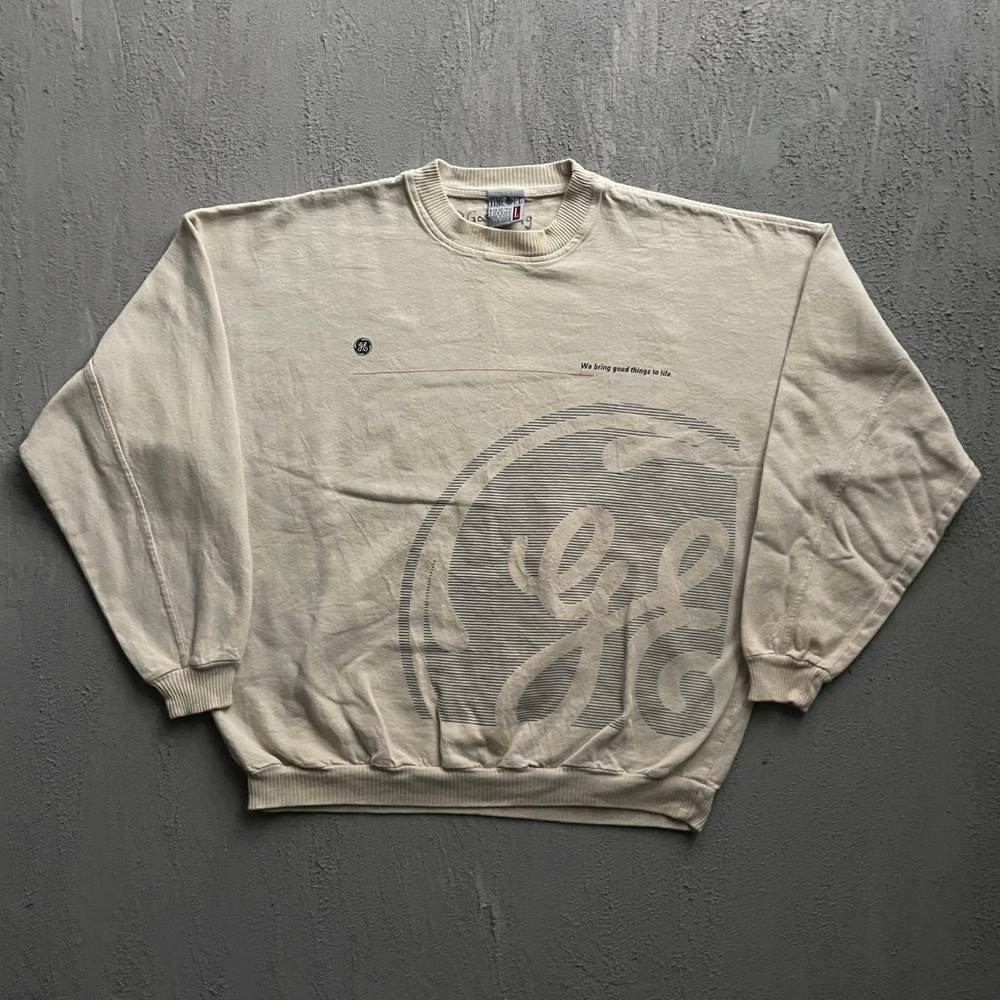 Vintage GE General Electric Sweatshirt Mens Large Cream 90s Time Out